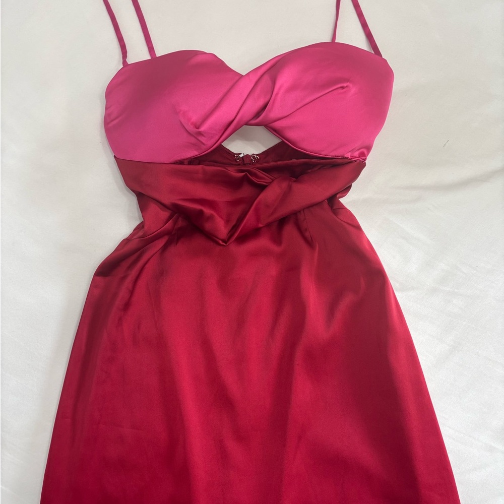 Pink and Red Satin Mini Dress